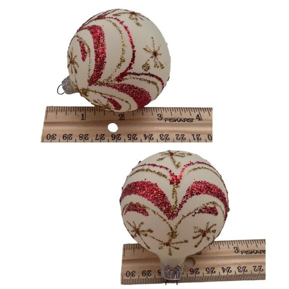 12 Vtg Glass Christmas Ornaments Frosted Red Gold Glitter Swags Teardrops - Picture 9 of 10